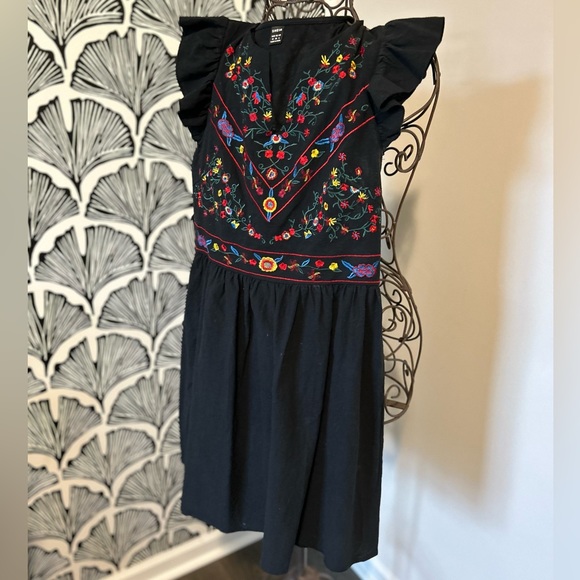 Floral embroidered Flutter sleeve BohoChic feminine Dress Sz Med Black - SHEIN - Picture 2 of 7